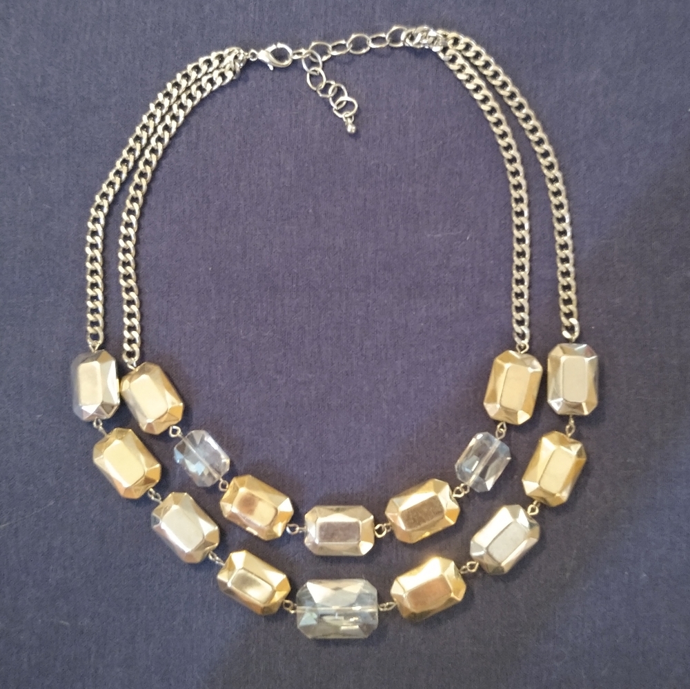 3 for💲25🌟 chain necklace CHUNKY GEMS bars clear•gold-tone•silver-tone